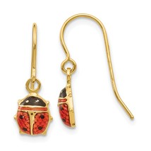 14K Gold Enamel Ladybug Dangle Earrings Jewerly - £77.04 GBP