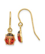 14K Gold Enamel Ladybug Dangle Earrings Jewerly - £75.92 GBP