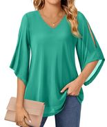 Plus Size V Neck 3/4 Sleeve Tunic Top Pale Green Size 3XL - $354.60 MXN
