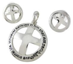 Zeckos Religious Christian Cross Pendant Earring Set Jesus John 3:16 NIV - £11.17 GBP