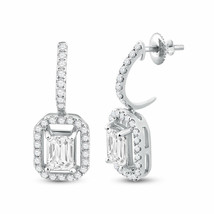 14kt White Gold Womens Emerald Diamond Dangle Earrings 1-1/4 Cttw - £3,006.91 GBP