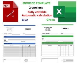 Invoice Template - Professional Excel and PDF Formats - 2 versions invoi... - £3.96 GBP