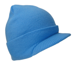 Sky Blue Visor Beanie Bill Cuff Knit Cap Hat Ski Skull Winter Unisex - £5.31 GBP