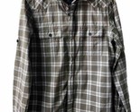 Express Womens Small Green Plaid Long SLeeved Roll Tab Zip Up Button Up ... - $11.09