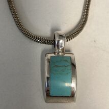 Mexico 925 Sterling Silver Modernist Turquoise Pendant &amp; 925 15” Snake N... - $87.07
