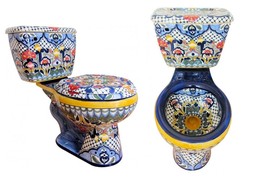 Mexican Talavera Ceramic Toilet Hand Painted - Colonial - - $22,462.85 MXN