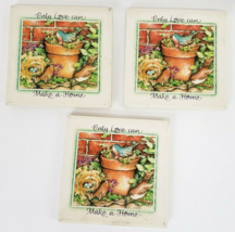 Tile Coaster Trivet Garden theme &quot;Only Love Can Make A Home&quot; set of 3 - £16.03 GBP