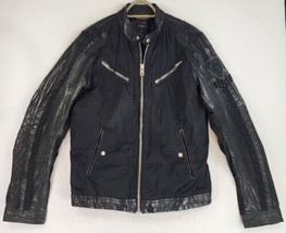 Diesel Jacket Womens Large Black Leather Utility Zipper Patch Biker Moto... - $173.24