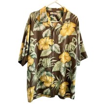 Tommy Bahama 100% Silk Floral Leaves Pineapple Brown Wooden Buttons Men ... - $26.60