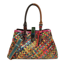 Bag Factory Genuine Leather Women&#39;s Bag Woven Portable Shoulder Crossbody Bag Vi - £65.40 GBP