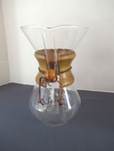 Vtg Glass Pour Over drip coffee maker carafe wood collar rawhide tie - £17.01 GBP
