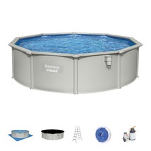 Bestway Hydrium 15&#39; x 48&quot; Round Steel Wall Above Ground Swimming Pool Set, Gray - £1,264.37 GBP