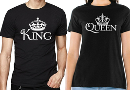 Nwt King Queen White Crown Couple Valentine&#39;s Day Black Crew Neck T-SHIRT - £9.35 GBP