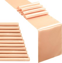 12Pcs Peach Satin Table Runners 12&quot; X 108&quot;, Elegant And Smooth Silky Fabric - £23.97 GBP