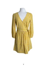 Old Navy Womens Dress Size XS Yellow Gingham Plaid Wrap Lined Bottom V Neck - $24.75