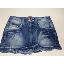 Grane Juniors Size 5 Jean Denim Skirt Turquoise Button Raw Hem y2k Vintage - $19.79
