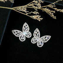 Butterfly Design 2.00Ct White Simulated Diamond Earrings in Solid 14k Wh... - £207.21 GBP