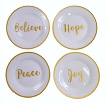 ROYAL NORFOLK Peace Hope Joy Believe White Gold Lettering Trim Plate Set... - £21.54 GBP