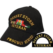 DESERT STORM VETERAN PROUDLY SERVED RIBBON EMBROIDERED BLACK  MILITARY H... - £30.25 GBP
