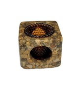 VTG Candle Holder Stone Mill Designs  Square Pristine Pebble Amber Glass... - £29.94 GBP