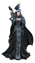arge Gothic Necromancy Black Dragon Witch Dark Queen In Long Gown Statue - £66.38 GBP