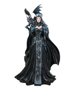 arge Gothic Necromancy Black Dragon Witch Dark Queen In Long Gown Statue - $84.99