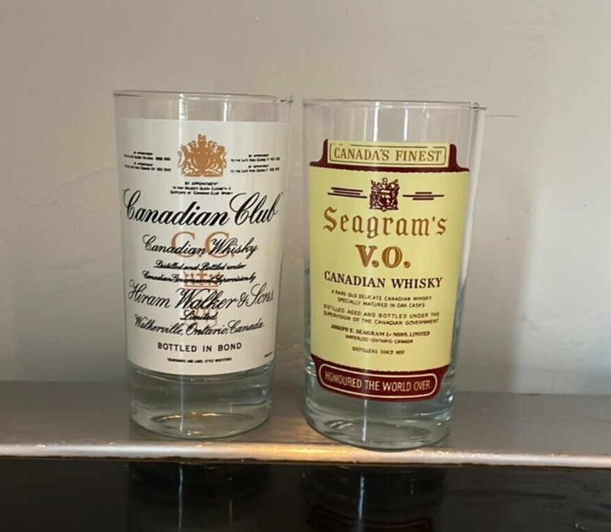Canadian Club Whisky &amp; Seagram&#39;s V.O. Vintage glasses set of 2 - $21.74