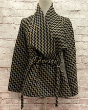 Anthropologie Tulle Jacket XS Chevron Tie Waist Shawl Belt Brown Black Poly Wool - £30.66 GBP