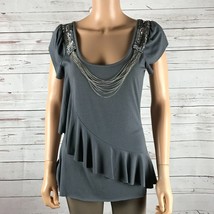 Vintage CACHE Ruffled Chain Embellished Top SMALL - £15.35 GBP