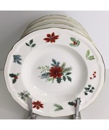 4 Soup Plates Grace Teaware Poinsettia Holly Berries Gold Trim 9” New - $79.81 CAD