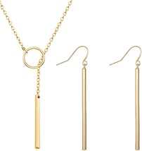3PCS Women&#39;s Jewelry Sets Gold Long Necklace Minimalism Circle Y shaped Line Ear - £14.93 GBP