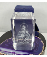 Virgin Mary &amp; Baby Jesus 3D Hologram Laser Paperweight Christianity - $67.87