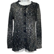 vertigo Paris black white speckled knit button up Cardigan sweater - £23.18 GBP