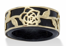 Black Jade Gold Tone Sterling Silver Floral Overlay Ring 6 7 8 9 10 - £236.06 GBP