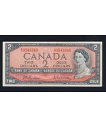 BANK of CANADA 1954 - bank note TWO DOLLAR serial # EU3543343 Beatty/Ras... - $12.82