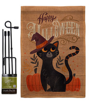 Witchy Cat Burlap - Impressions Decorative Metal Garden Pole Flag Set GS112101-D - £27.32 GBP