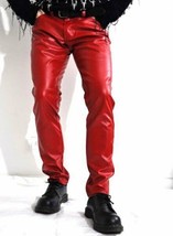 Biker Men Track High Quality Genuine Red Leather Stylish Wear  Lambskin ... - £59.18 GBP+