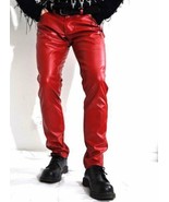 Biker Men Track High Quality Genuine Red Leather Stylish Wear  Lambskin ... - $154.27 CAD+