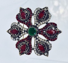 Large Red and Green Brooch pendant Sparkle Christmas - $18.70