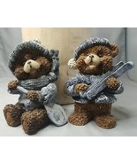 Winter Bears Dressed In Blue Hats Sweaters Scarfs Resin Decorative Set Of 2 - £5.34 GBP