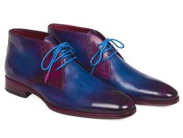 Paul Parkman Mens Shoes Boots Blue Purple Chukka Leather Handmade CK55U7 - $469.99