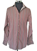 Thomas Dean Dress Shirt Mens Size Large Button Front Multicolor Stripes Long Slv - £14.87 GBP