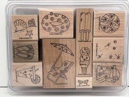 2004 Stampin Up SPARKLING SUMMER 11pc RUBBER INK STAMP SET Beach Never Used - £9.79 GBP