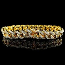 14K Yellow Gold Plated Mens Cuban Miami Chain Link Micropave Moissanite Bracelet - £398.53 GBP