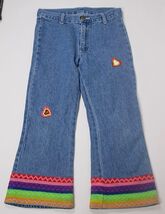 DENIM CAPRI PANTS GIRLS SIZE 8 COLORFUL TRIM &amp; HEARTS - $7.91
