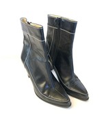 Charles Jourdan Paris Black Leather Ankle Booties 4” Heels Size 8M GUC - £44.58 GBP