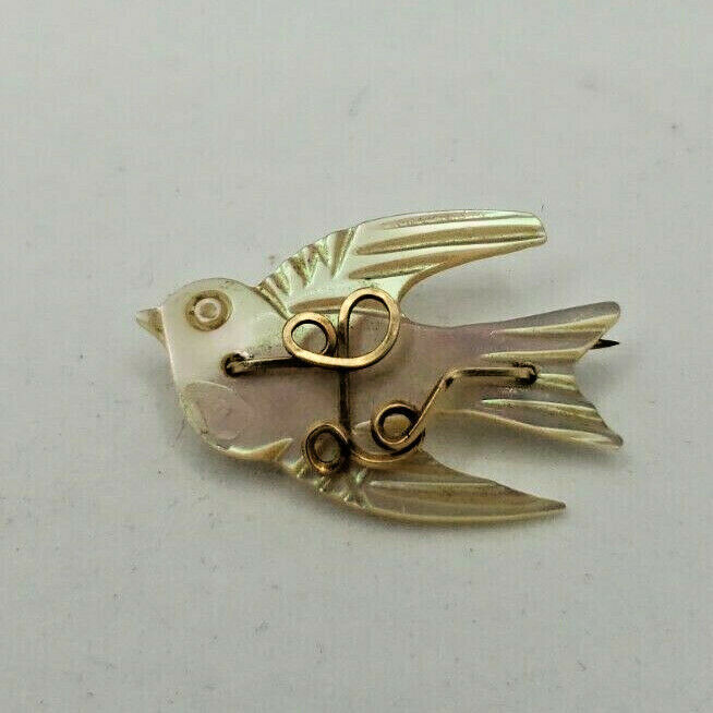 Primary image for Vintage Mother of Pearl Dove with Gold Metal  “L”  Pin Brooch Nice Condition