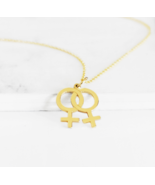 14K 9K Gold Double Female Venus Lesbian Symbol Necklace, LGBTQ Jewelry, ... - £125.97 GBP+