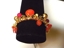 MIXIT Bracelet Gold Tone Metal &amp; Acrylic Pink &amp; Orange Shaky Stretch Bracelet - £13.50 GBP