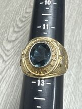 Vintage US Navy Blue Stone Ring Eagle Ancho 18K Gold Electroplate Size 1... - $74.25